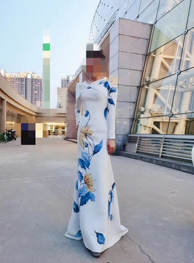 同款手绘鱼尾主持人长裙