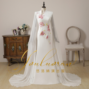 礼服刺绣演出 修身 悠洛姌实拍鱼尾款 主持人礼服独唱艺考演出服水袖