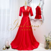 悠洛姌敬酒服新娘大红色答谢宴礼服高端宴会主持人礼服长款 演出服