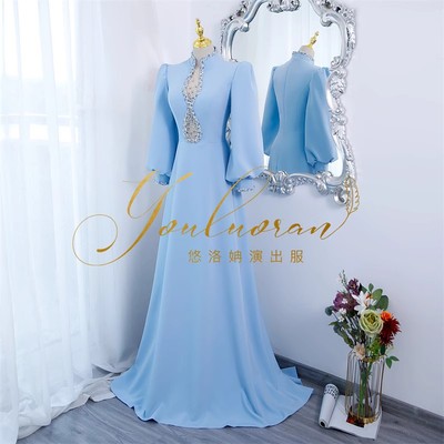 悠洛姌演出服知性立领灯笼袖礼服