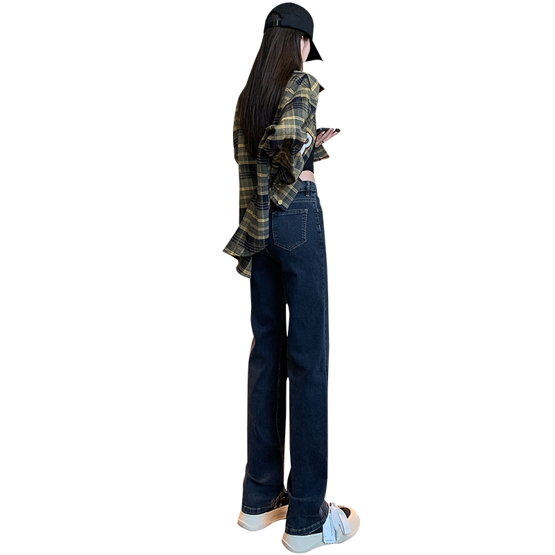 蓝灰色窄版直筒牛仔裤女2026新款夏季高腰宽松显瘦爆款烟管拖地裤