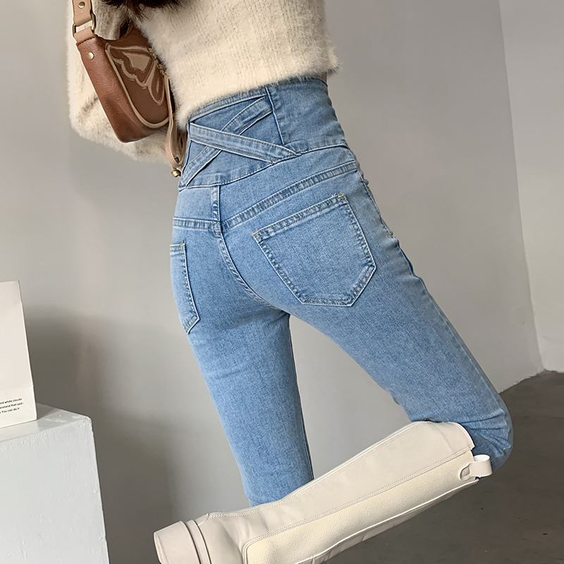 佩艳小脚牛仔裤女长裤蜜桃臀高腰