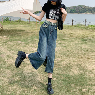 a字包臀裙夏季 高腰梨形身材中长款 夏季 开叉牛仔半身裙女2025新款