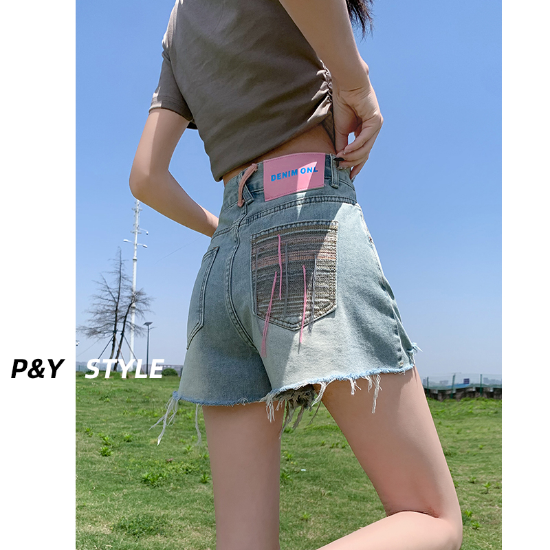 高腰牛仔短裤女夏季薄款2025新款宽松显瘦a字设计感破洞超短热裤