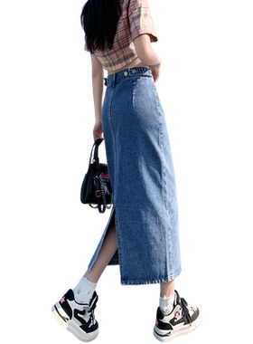 佩艳半身裙女包臀后开叉a字高腰