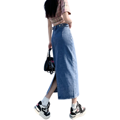 佩艳半身裙女包臀后开叉a字高腰