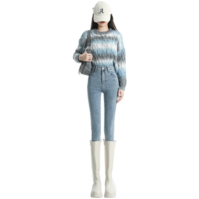 佩艳小脚牛仔裤女长裤蜜桃臀高腰