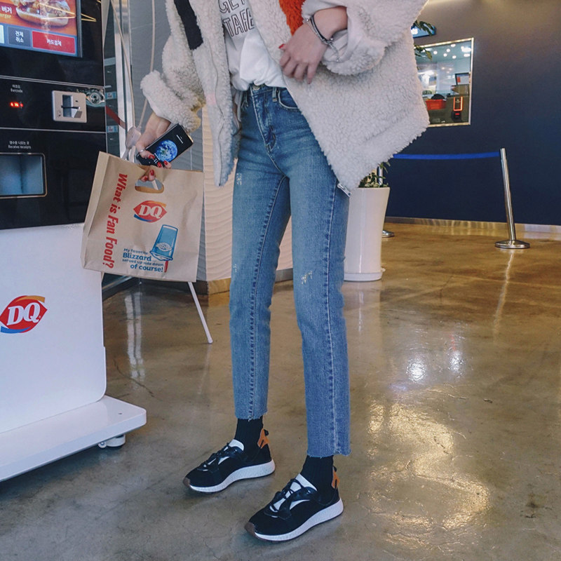 牛仔裤宽松女韩版学生bf百搭九分直筒裤春季高腰显瘦八分阔腿裤子