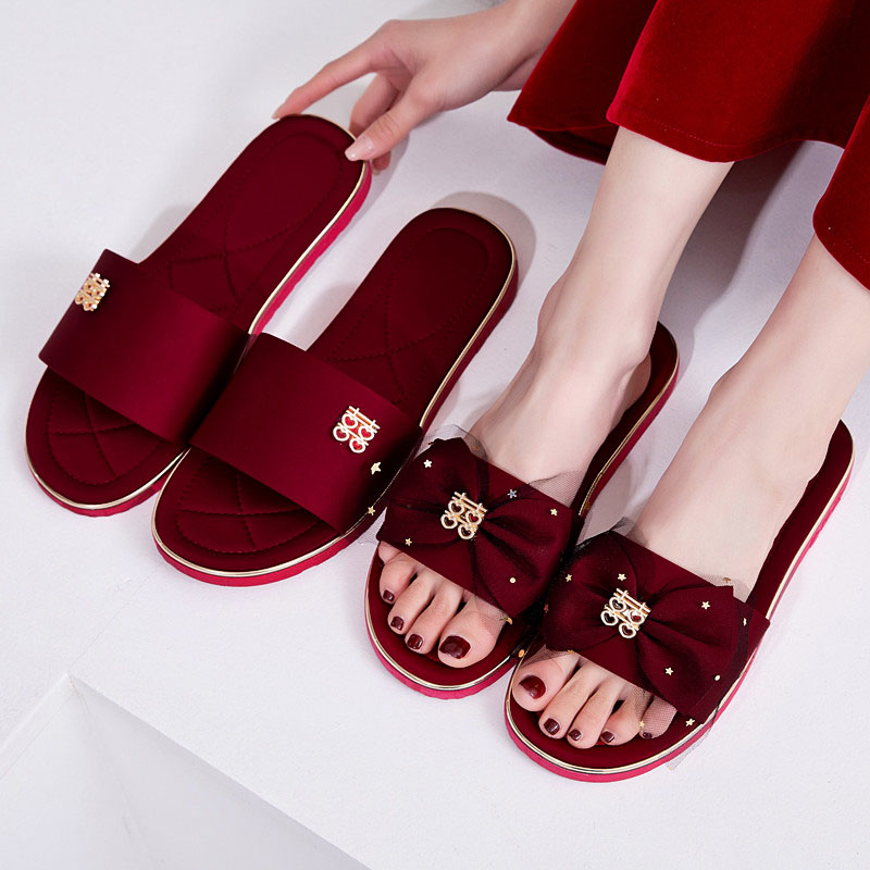 新郎新娘结婚晨袍陪嫁喜庆拖鞋