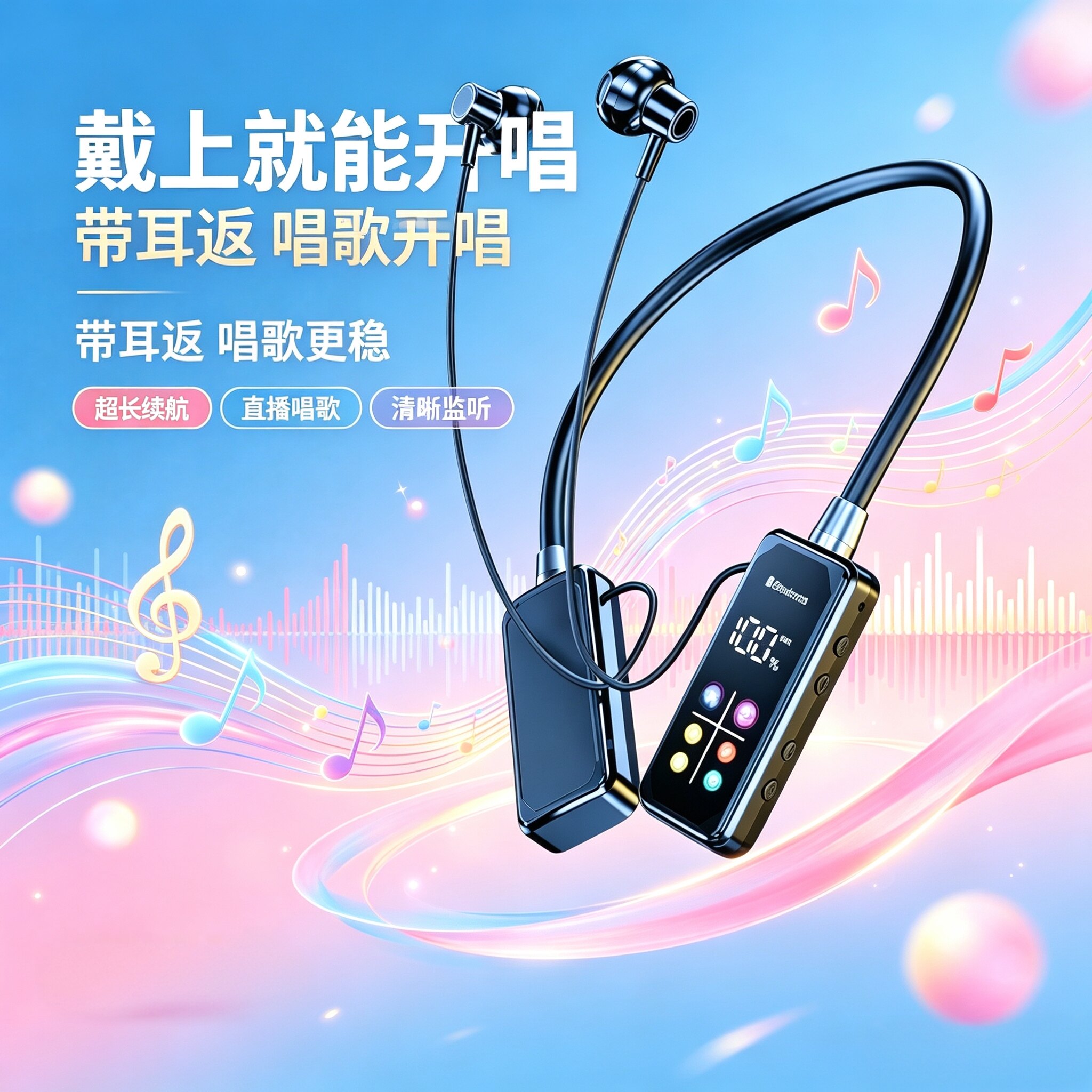 款款无线蓝牙耳机挂脖式重低音带显示屏超长待机手机通用网红直播