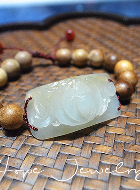 老和田玉雕厂 油润老料且末唐青白玉 福在眼前手牌手链配沉香木珠