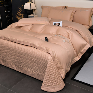 轻奢纯棉简约床盖四件套全棉刺绣被套绗缝夹棉加厚床单床上用品