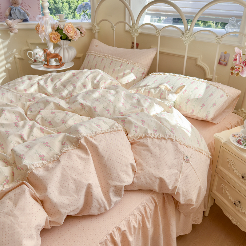 小清新碎花全棉四件套100纯棉韩式少女心被套温柔床裙款床上用品