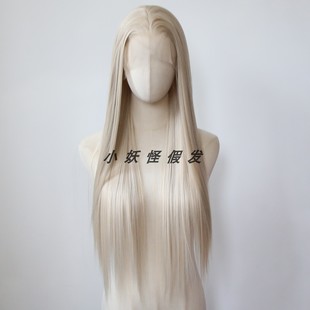 白金浅棕前蕾丝化纤高温丝全头假发米白棕辣妹逼真显白整顶假发套