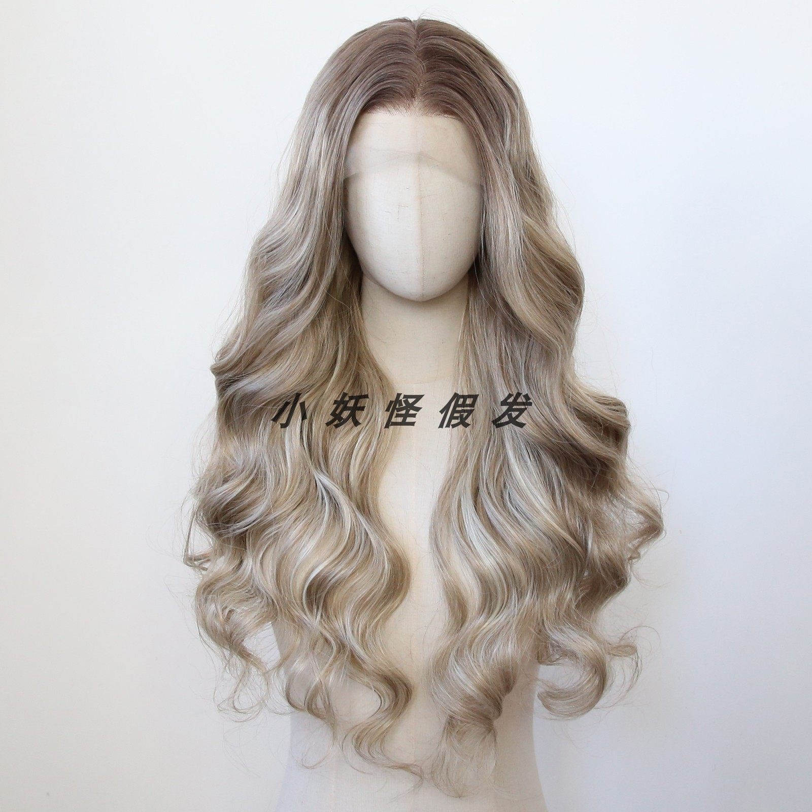 渐变灰棕色前蕾丝巴黎画染高温丝假发欧美风自然大波浪整顶假发套