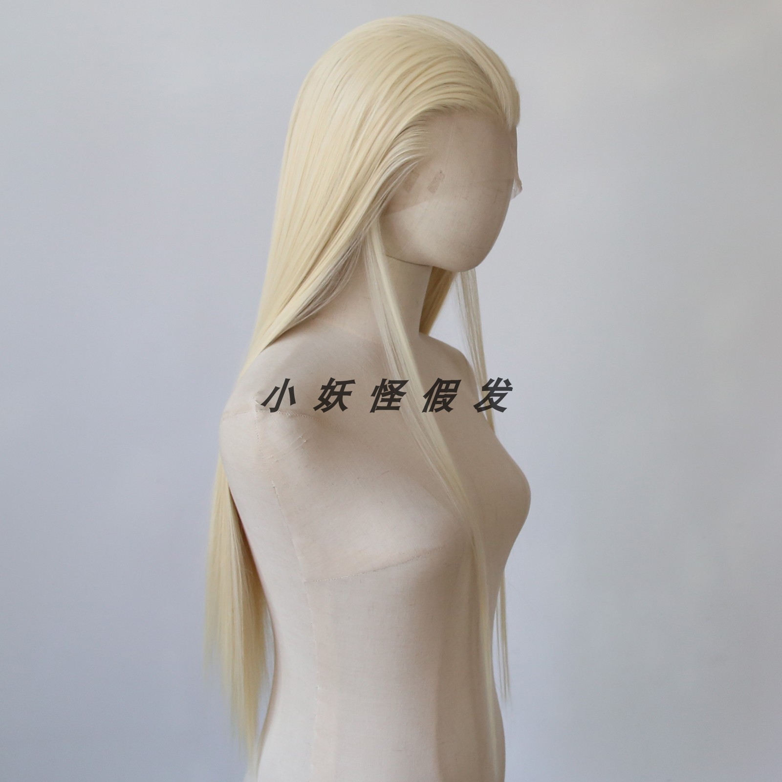 金色古风假发蕾丝化纤高温丝金发三尖整顶假发COS美人尖古装汉服