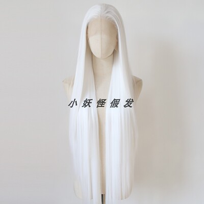 1米纯白前蕾丝化纤大蕾丝高温丝假发天使白COS超长直发整顶假发套