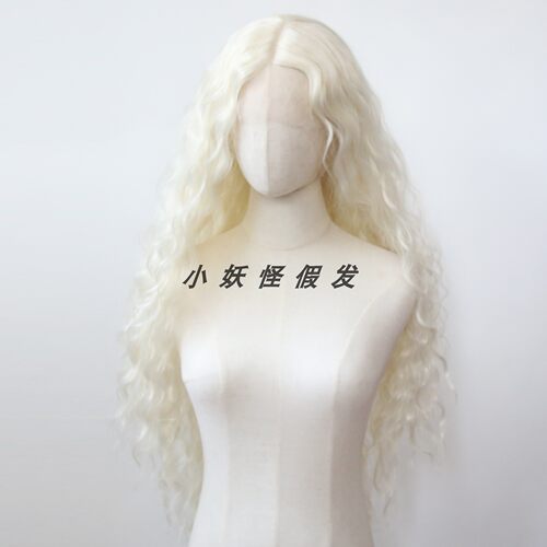 白金色前蕾丝化纤高温丝假发逼着自然欧美长波浪羊毛卷发整顶假发
