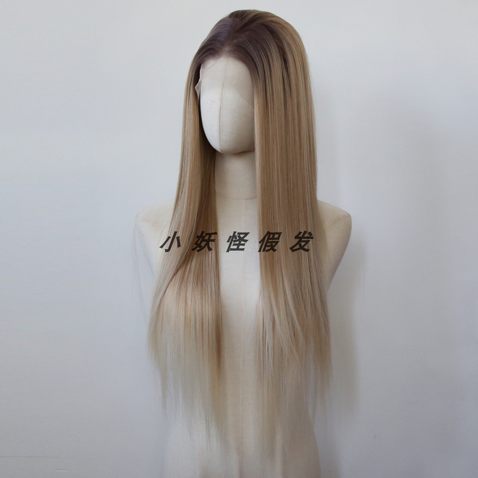 巴黎画染渐变蜂蜜棕金色前蕾丝欧美风逼真显白高温丝整顶假发套