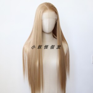 中棕色前蕾丝全头假发蜂蜜棕显白逼真欧美长直发高温丝整顶假发套