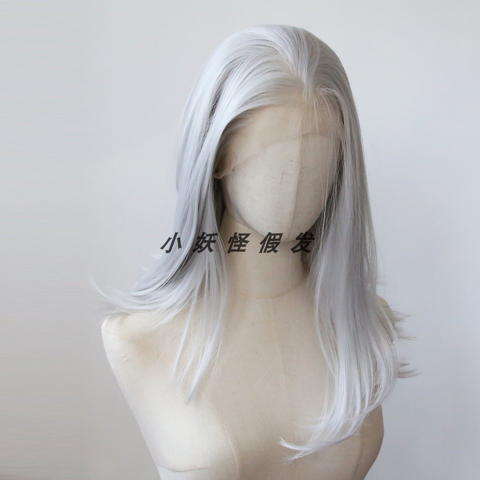 银白色内扣短直发齐肩波波头前蕾丝化纤高温丝假发Bob整顶假发套