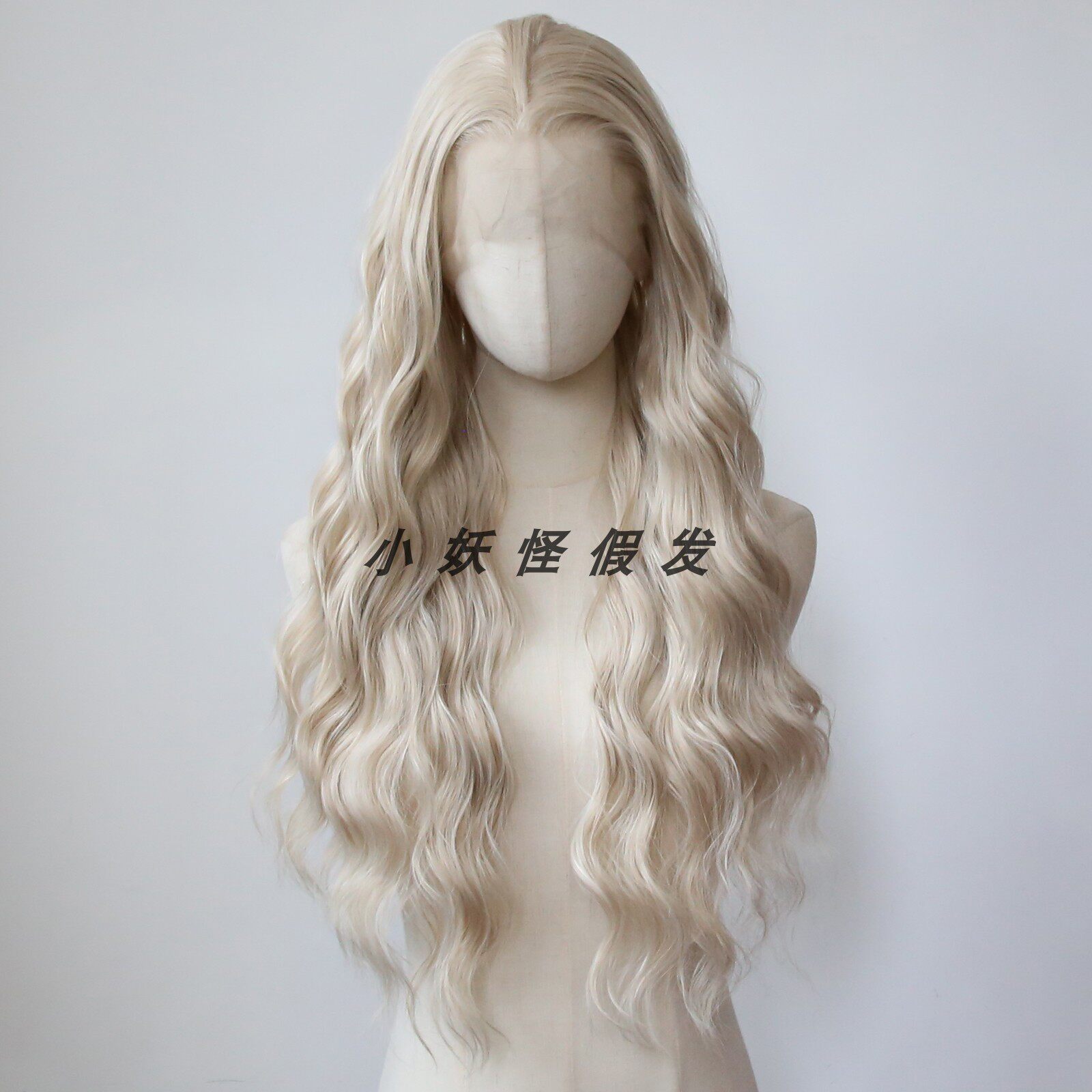 白金浅棕前蕾丝化纤高温丝假发米白棕羊毛卷发逼真显白整顶假发套