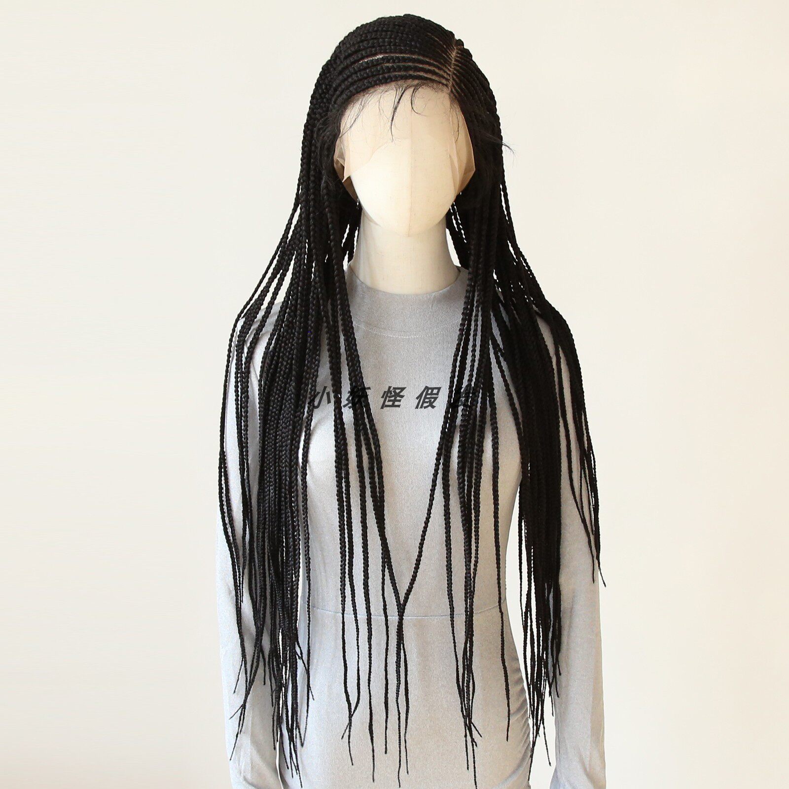 黑色全头蕾丝玉米辫脏辫高温丝假发套full lace box braided Wig