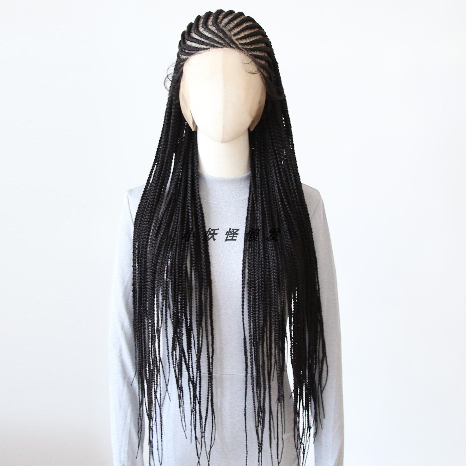 黑色全头蕾丝玉米辫脏辫高温丝假发套full lace box braided Wig