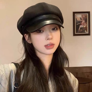 网红气质秋冬毛呢八角帽子女黑色休闲复古贝雷帽显脸小百搭画家帽