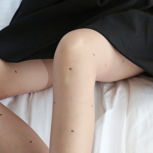 新品性感复古咖 灰色波点爱心丝袜薄款透肉T档黑丝袜天鹅绒连裤袜