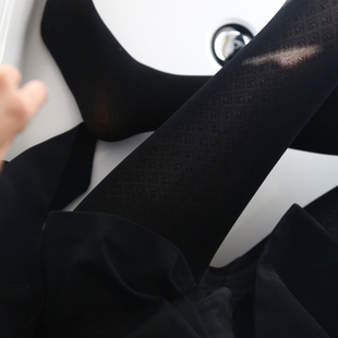 外贸复古暗纹格子裤袜菱格纹保暖提花连裤袜女中厚打底黑丝袜秋冬