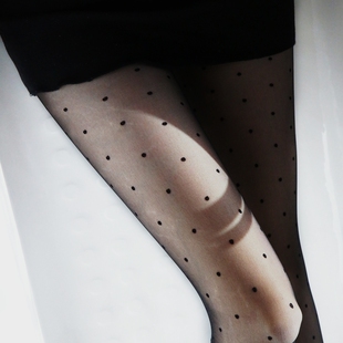 高品质黑丝波点袜圆点性感超薄提花连裤 袜防勾丝打底袜白色春秋季