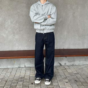 OUA 美式复古丹宁色原牛直筒裤baggy经典基础阔腿宽松牛仔裤A字裤