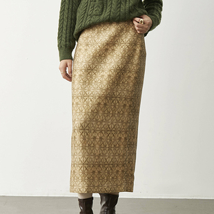 复古时髦菱格几何印花半裙高腰显瘦A字中长裙百搭通勤约会日常