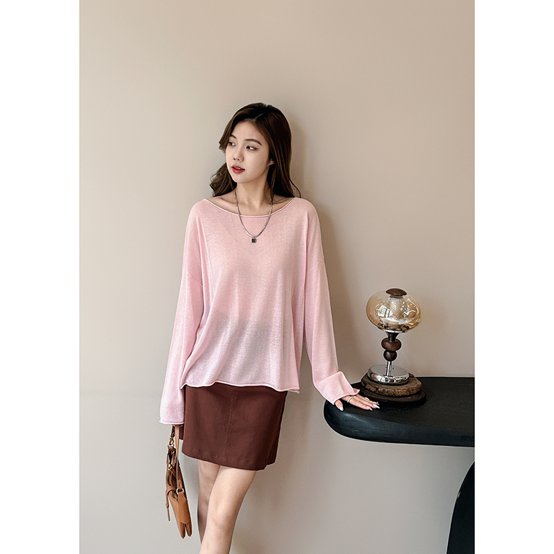 【双十一】天丝亚麻一字领阔版套头宽松显瘦透气百搭休闲上衣薄款