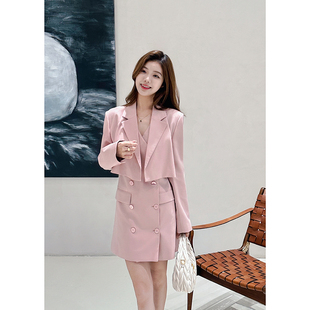 假两件羊毛西服裙面料挺括有型拼接设计带层次感通勤商务约会穿搭
