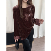 丝绒金鱼绣花上衣国风韵味软糯亲肤宽松显瘦上衣复古质感百搭上衣