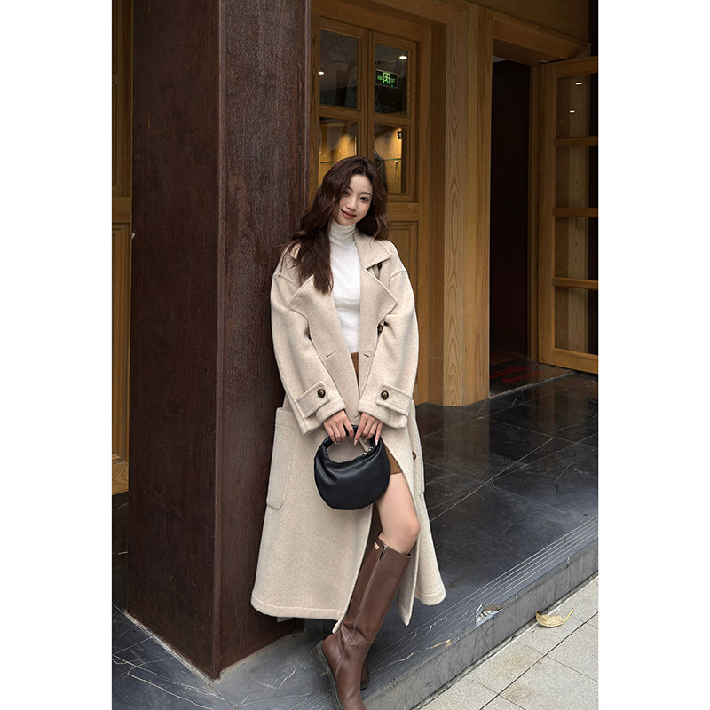 气质长款双面呢大衣女轻奢羊毛软糯保暖廓形外套约会出街宴会百搭