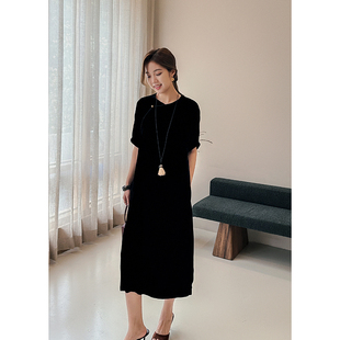 丝绒短袖 剪裁显腰细遮肉闭眼入手 连衣裙细腻肌理自带高级光泽修身