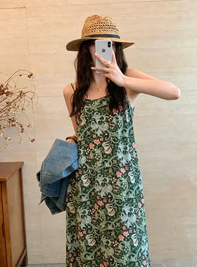 法式田园碎花吊带裙16姆米双绉桑蚕丝垂坠显瘦气质连衣裙