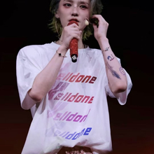 鹿晗同款welldone短袖水钻彩色渐变弹幕字母印花宽松百搭男女t恤