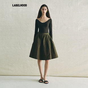 【deepmoss】蕾虎茶绿弹力麻质拼接芭蕾裙2026早春新款女装裙子