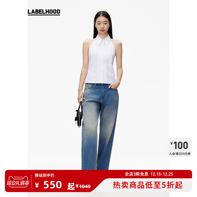 wmwm衬衫休闲无袖花边上衣通勤