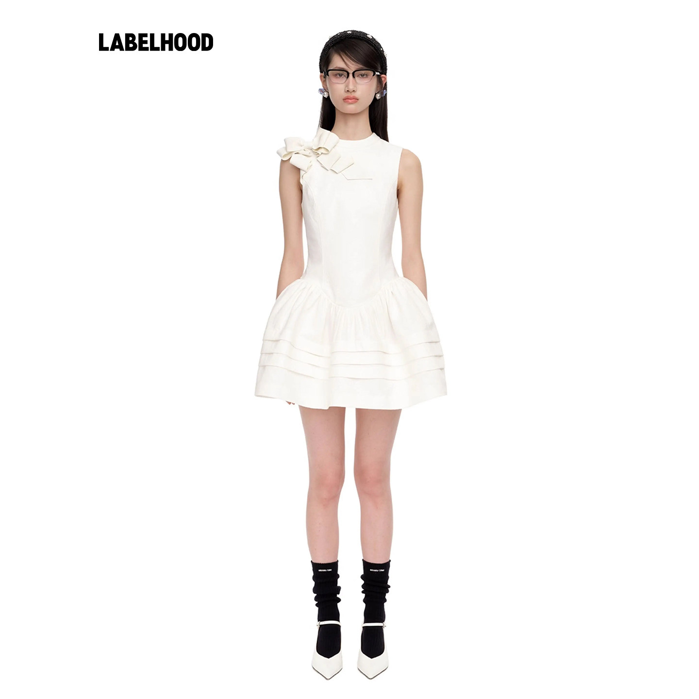 【SHUSHUTONG】蕾虎领侧蝴蝶结装饰连衣裙2026秋季新款女装裙子