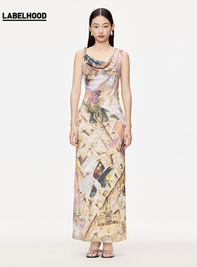 【SALE】【TRINITE×LABELHOOD】蕾虎秋冬拼贴印花不对称连衣裙