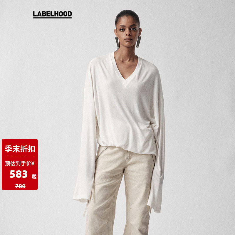 【SALE】【Liegee】蕾虎设计感高级V领宽松T恤打底装长袖上衣女