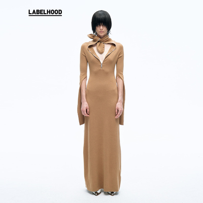 2023拉链开帽针织连衣裙休闲蕾虎