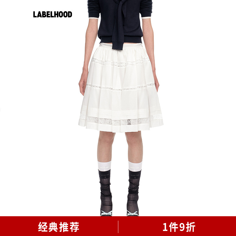 SHUSHUTONG蕾丝拼接百褶半裙