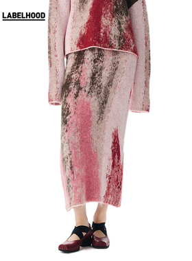 【Piacevole e】蕾虎设计感简约印花针织直筒半身裙labelhood春夏