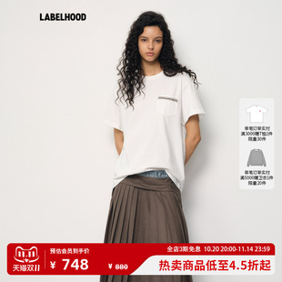 JUNWEI 新款 LIN 饰口袋T恤2025秋季 女上衣 蕾虎串珠重工花边装